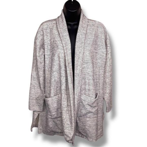 Medium Ann Taylor Loft White Grey Lounge Shrug Jacket Stretch Pockets - Picture 1 of 13